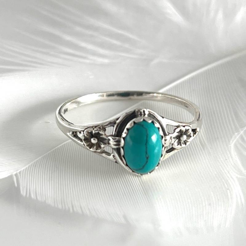 925 Silberring Mit Blauem Türkis Edelsteinring in Größe 59 Filigraner Zarter Steinring Damenring von AvoMirakII