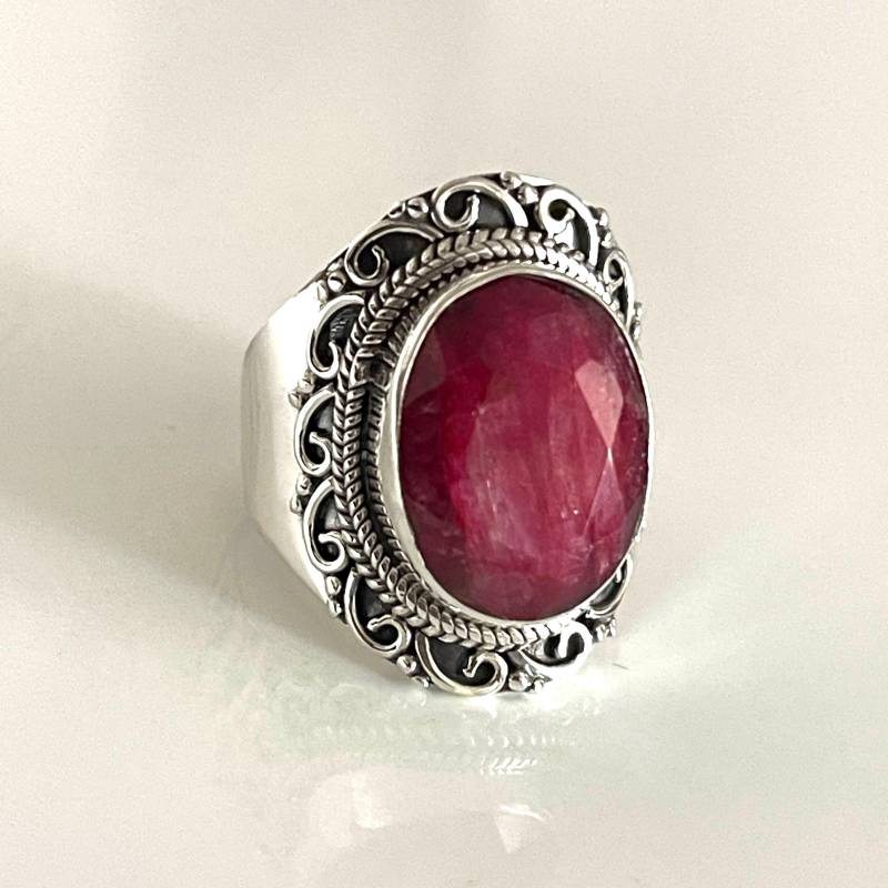 925 Silberring Mit Facettiertem Rubin Massiv Breiter Filigraner Größe 59 Und 60 Herren Ring Damenring von AvoMirakII