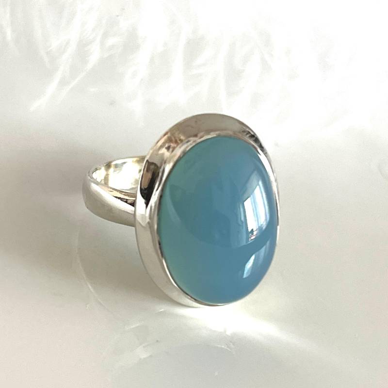 925 Silberring Mit Großem Chalcedon Massiver Himmelblau Edelsteinring in Größe 59 Und 60 Eleganter Damenring von AvoMirakII