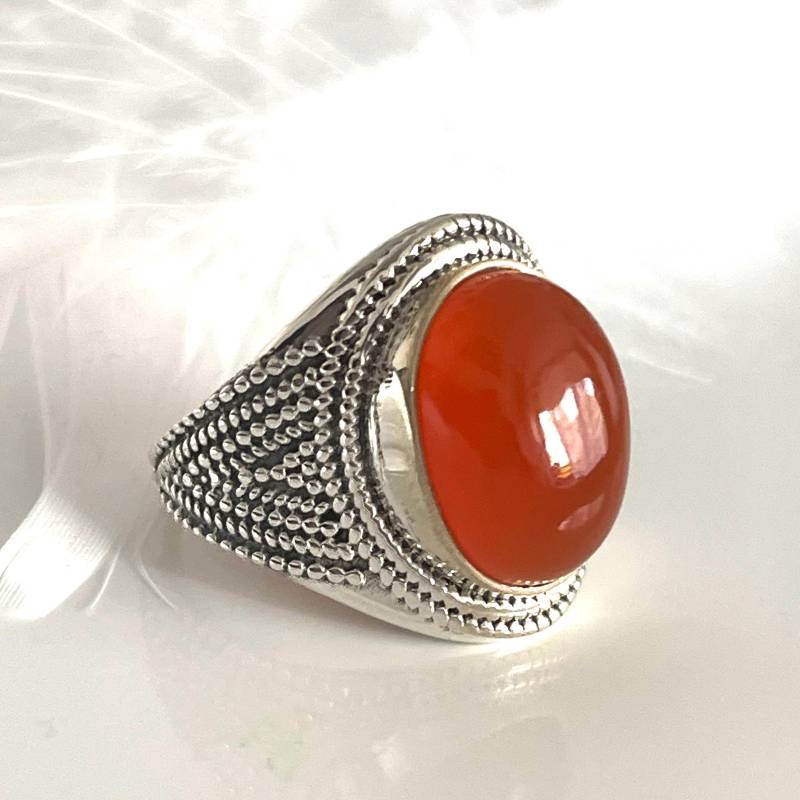925 Silberring Mit Karneol Massiv Breiter Fingerring Größe 60 Filigraner Ring Für Männer Und Frauen Edelsteinring Geschenk Sie von AvoMirakII