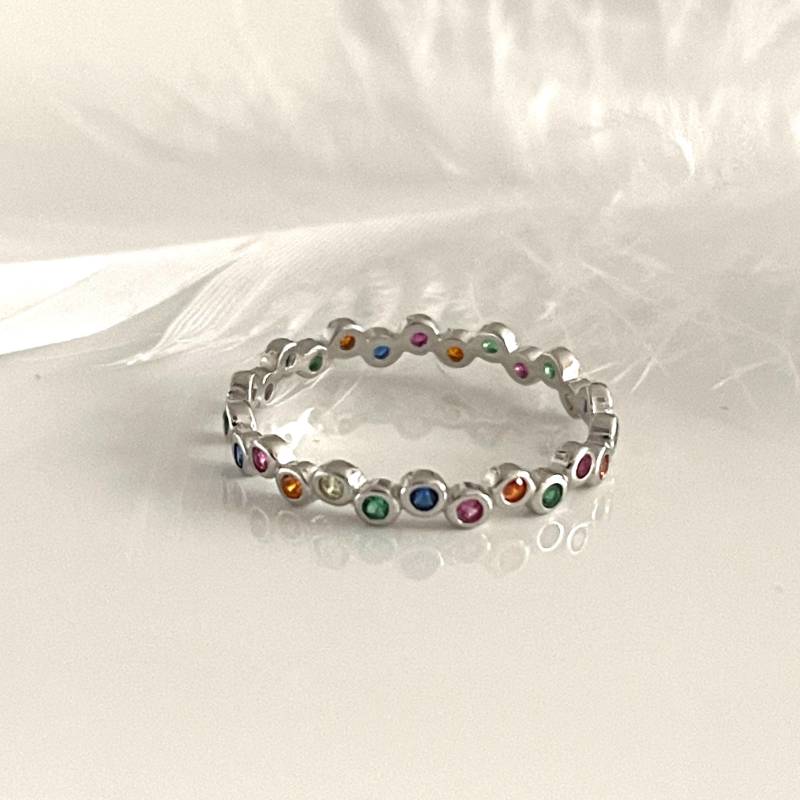 925 Zierlicher Multistein Silberring Jungestil Mit Edelsteinen Ring Größe 54 Und 55 Moderner Edelstein Schmuck Geschenk Für Sie von AvoMirakII