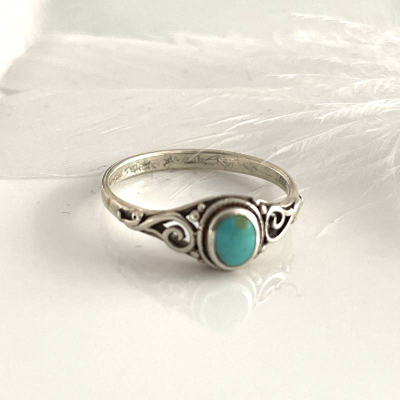 Blauer Stein 925 Silberring Türkis Ring Zierlicher Filigraner Boho Größe 54 Und 59 Verlobungsring Für Frauen von AvoMirakII