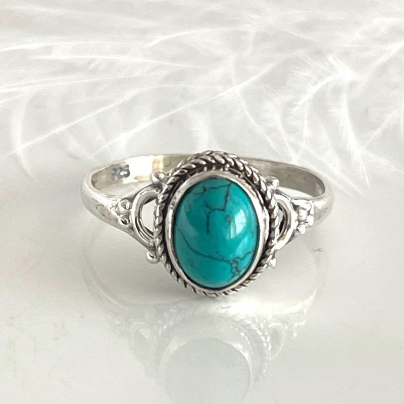 Blauer Türkis 925 Silberring Edelsteinring Größe 55 Und 58 Ovaler Stein Ring Filigraner Moderner Damenring von AvoMirakII