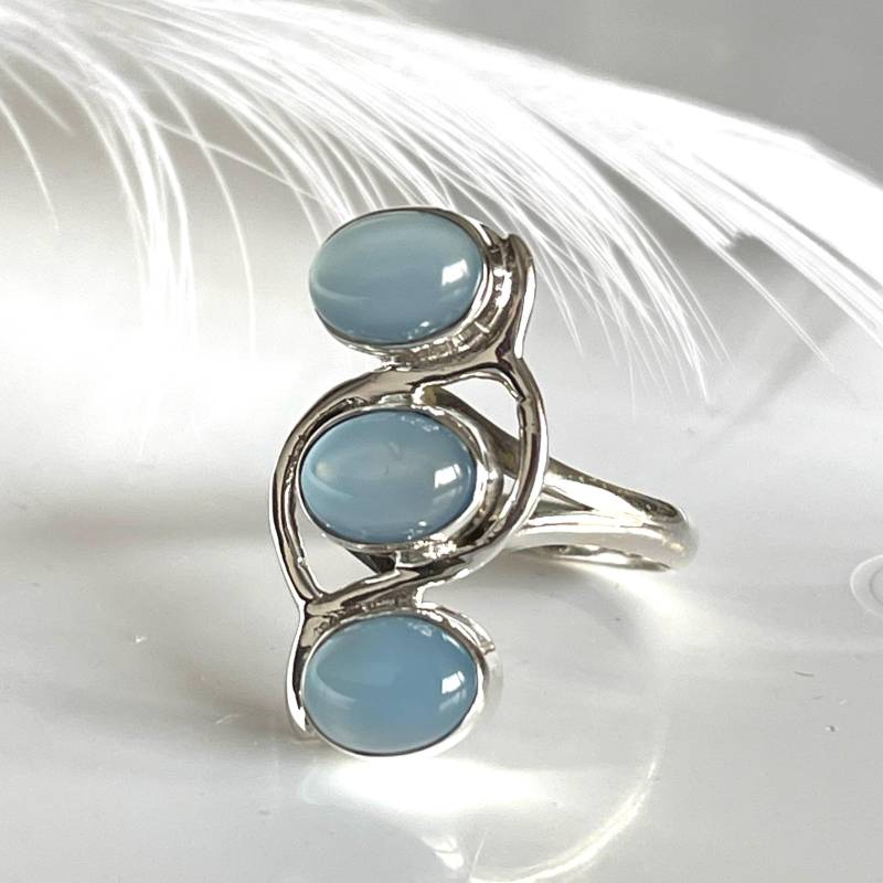 Chalcedon 925 Silberring Breiter Damenring Mit 3 Steinen Himmelblau Moderner Größe 58 Und 59 von AvoMirakII