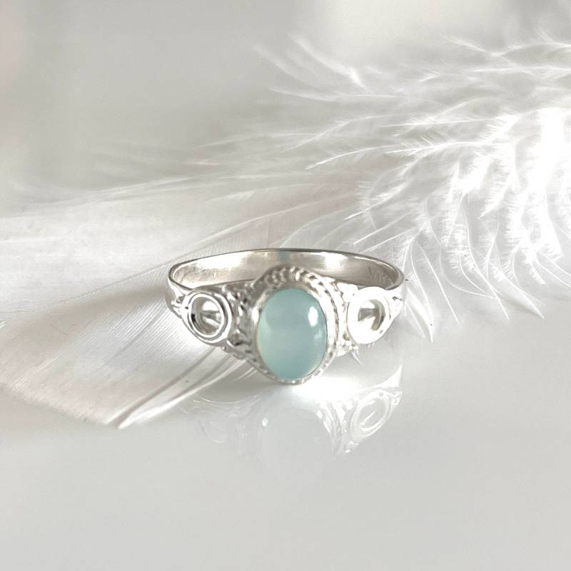 Chalcedon Silberring 925 Silber Verlobungsring Hellblau Edelstein Ring Zierlicher Filigraner Fingerring Für Frauen von AvoMirakII