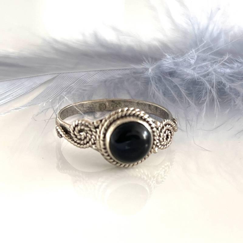 Echter Onyx 925 Silberring Größe 58 Filigraner Silber Ring Zierlicher Edelstein Frauen Solitär Schmuck Verlobungsring Für Damen von AvoMirakII