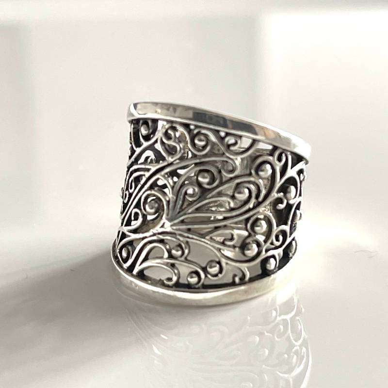 925 Gegen Den Strom Ring Massiv Silberring Retro Breiter Dicker Fingerring Filigraner Ornament Silber Schmuck Damenring Geschenk Für Sie von AvoMirakII