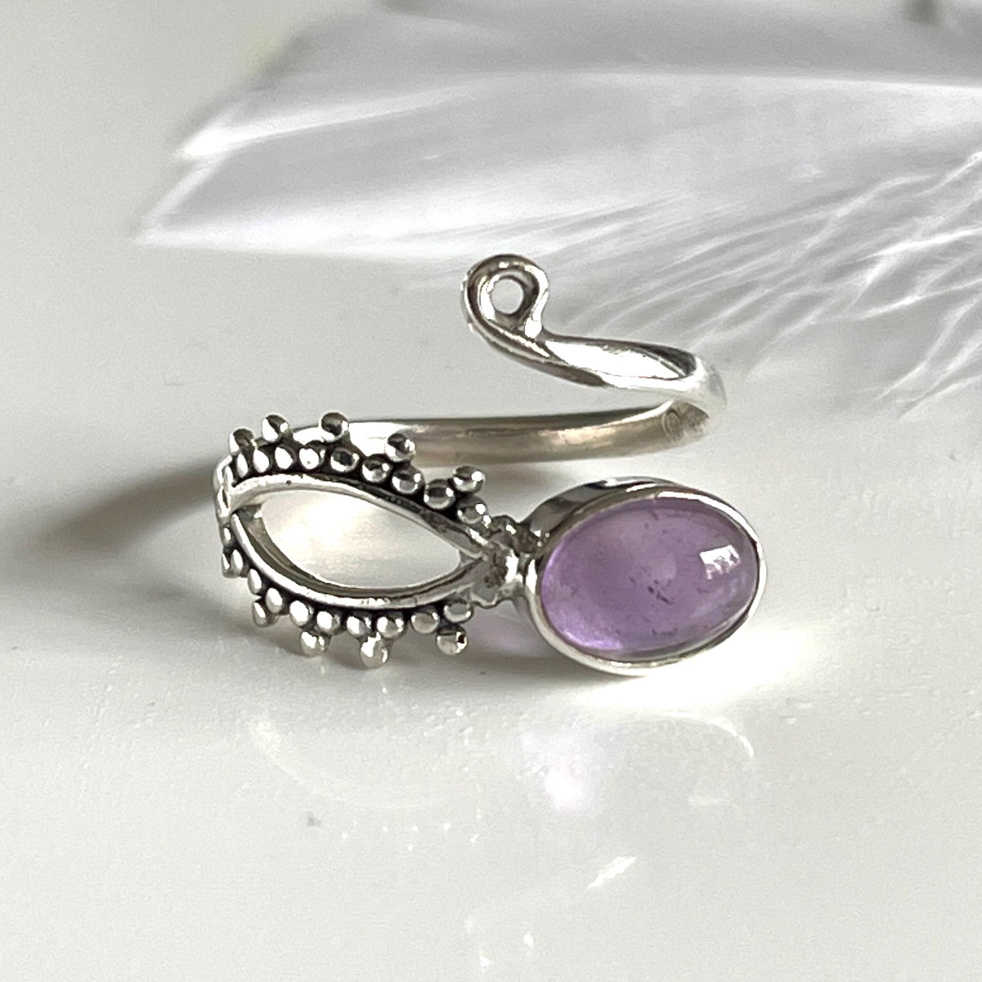Filigraner Offener 925 Silberring Amethyst Ring Eschteschmuck Verstellbarer Damenring von AvoMirakII