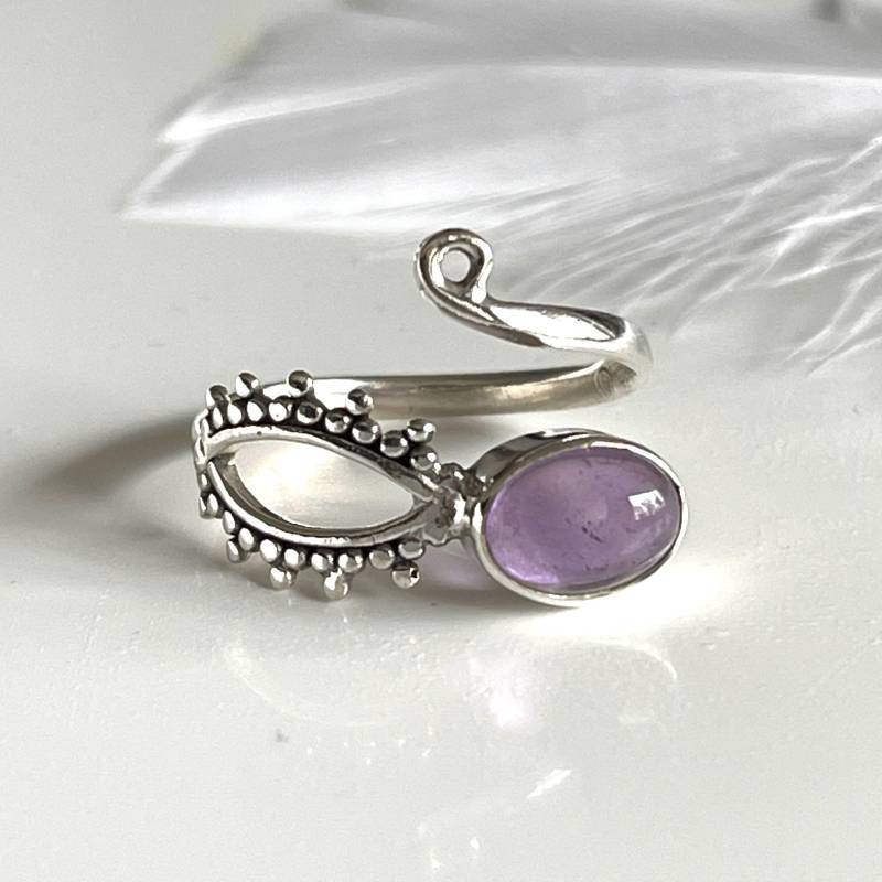 Filigraner Offener 925 Silberring Amethyst Ring Eschteschmuck Verstellbarer Damenring von AvoMirakII