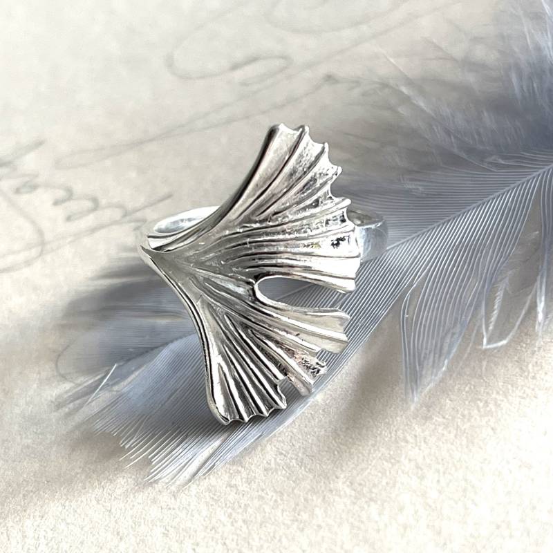 925 Gegen Den Strom Ring Massiv Ginkgo Damenring Größe 60 Breiter Silber Ring Blattring Für Frauen Geschenk Sie von AvoMirakII