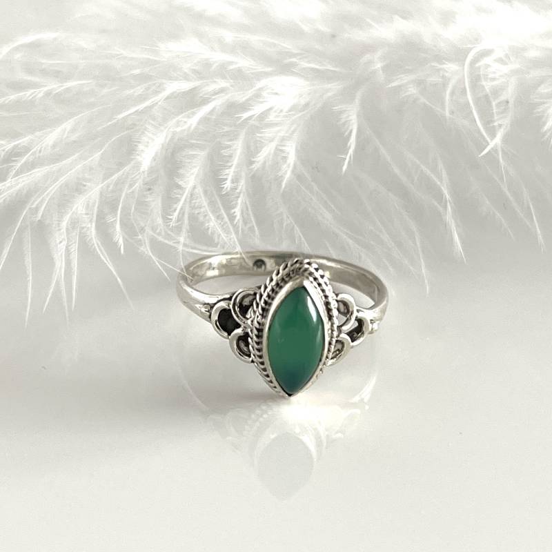 Grüner Aventurin Silberring 925 Silber Größe 55 Spitzer Ornament Edelsteinring Solitär Damenring Geschenk Für Sie von AvoMirakII