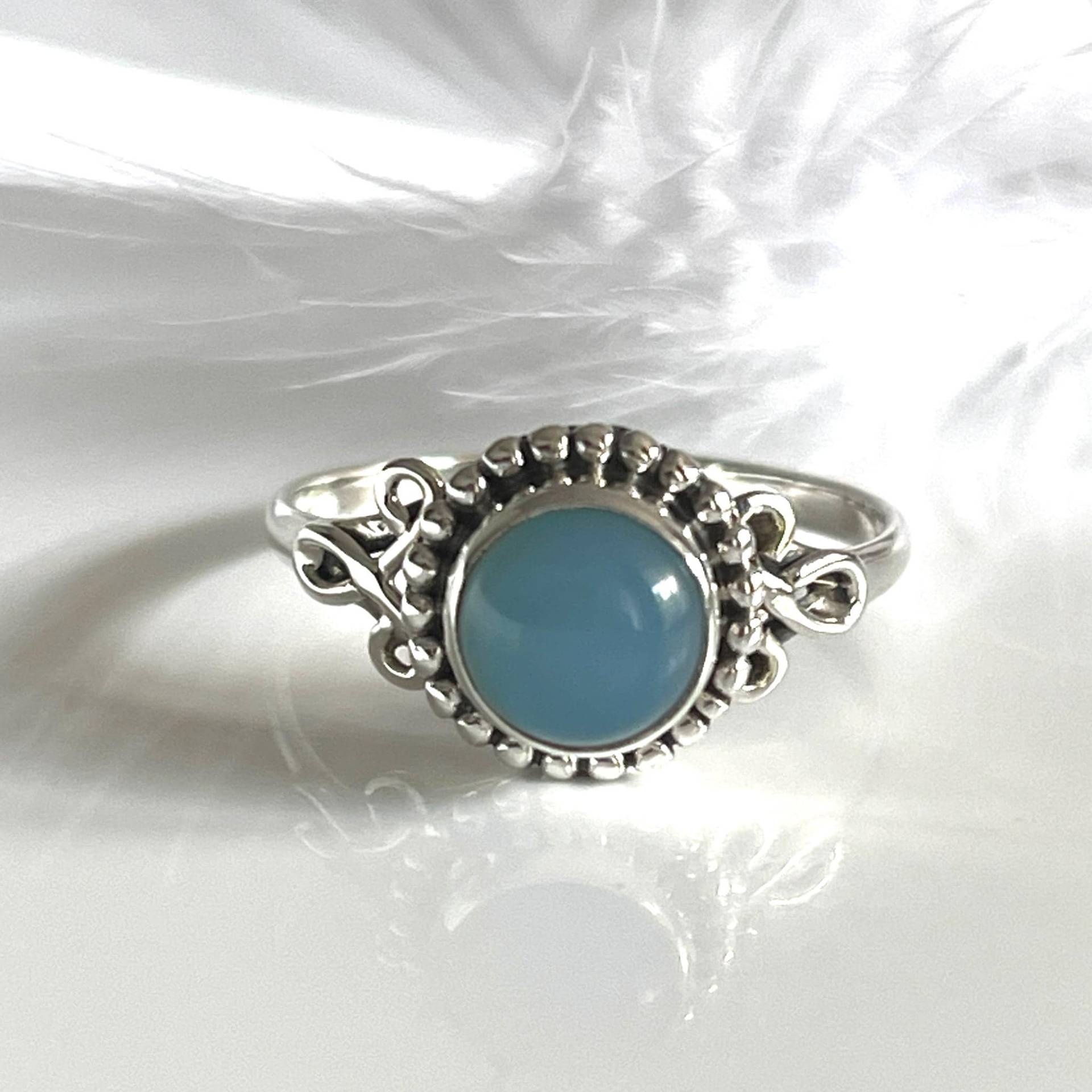 Himmelblau Chalcedon 925 Silberring Größe 56 Filigraner Runder Edelstein Damenring Weihnachtsgeschenk Ring von AvoMirakII