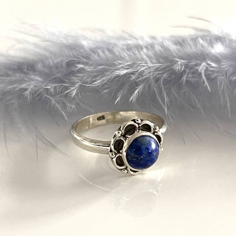 Lapislazuli Ring Natürlicher Edelstein 925 Silber Boho Filigran Flower Blume Silberring Für Frauen von AvoMirakII