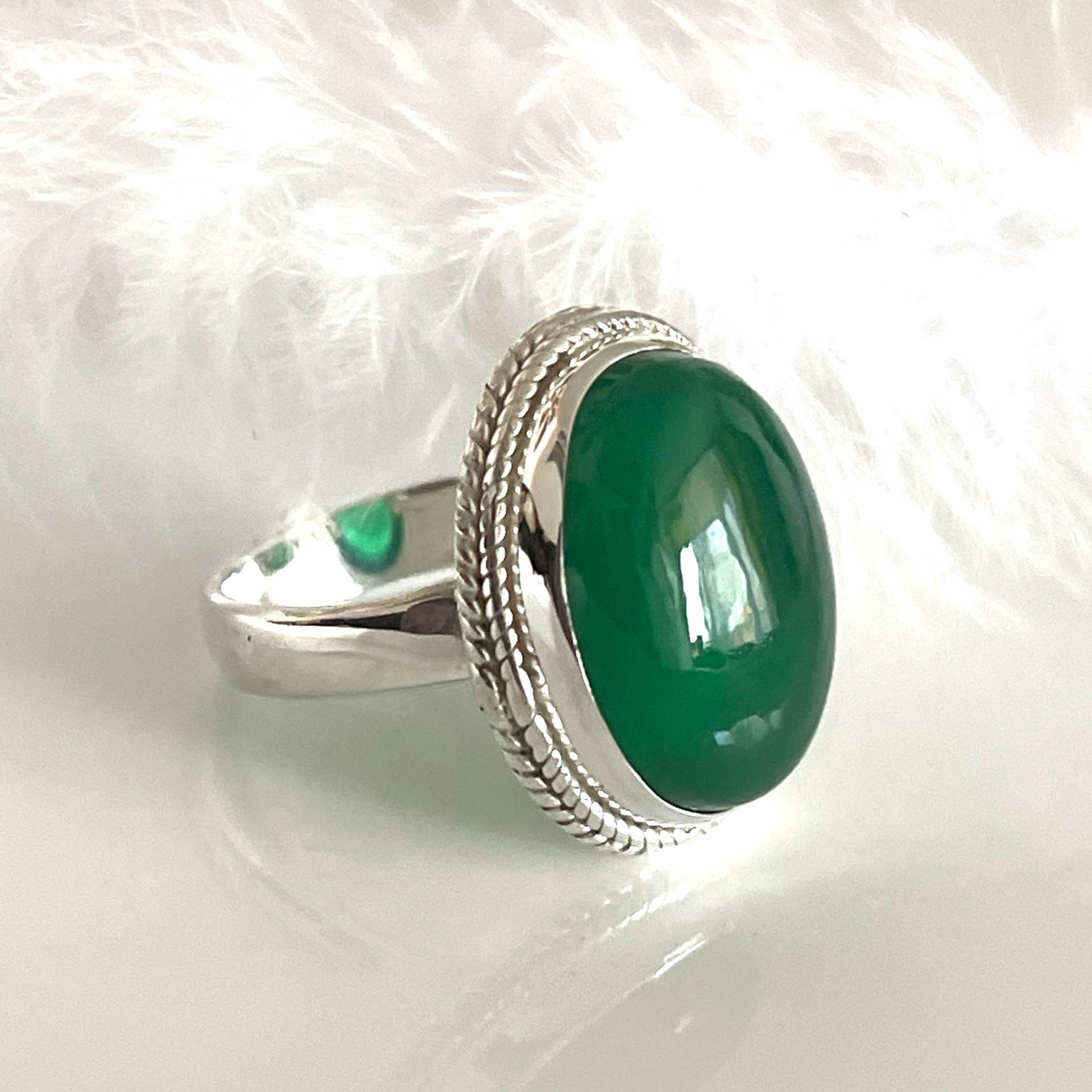 Massiver Aventurin 925 Silberring Grüner Edelstein Ring in Größe 58 Und 59 Eleganter Breiter Damenring von AvoMirakII