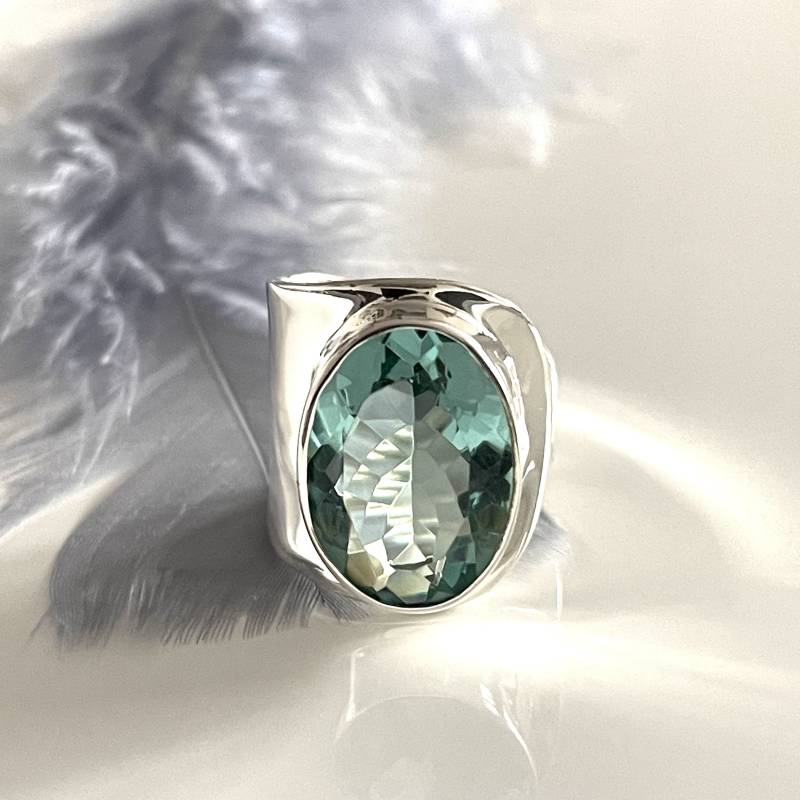 Massiver Offener 925Er Silber Ring Blauer Topas Ring Facettierter Steinring Elegant Minimalistisch Damenring von AvoMirakII