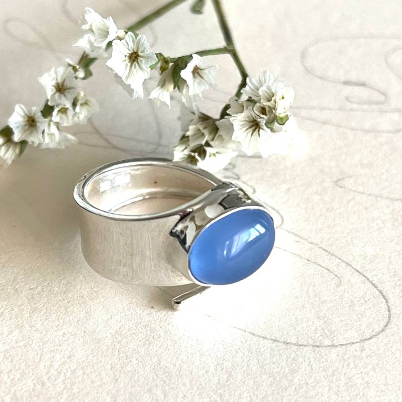 Natürlicher Chalcedon Ring Offener Statement Größenverstellbar 925 Silber Ring Blauer Edelstein Verstellbarer Für Frauen von AvoMirakII