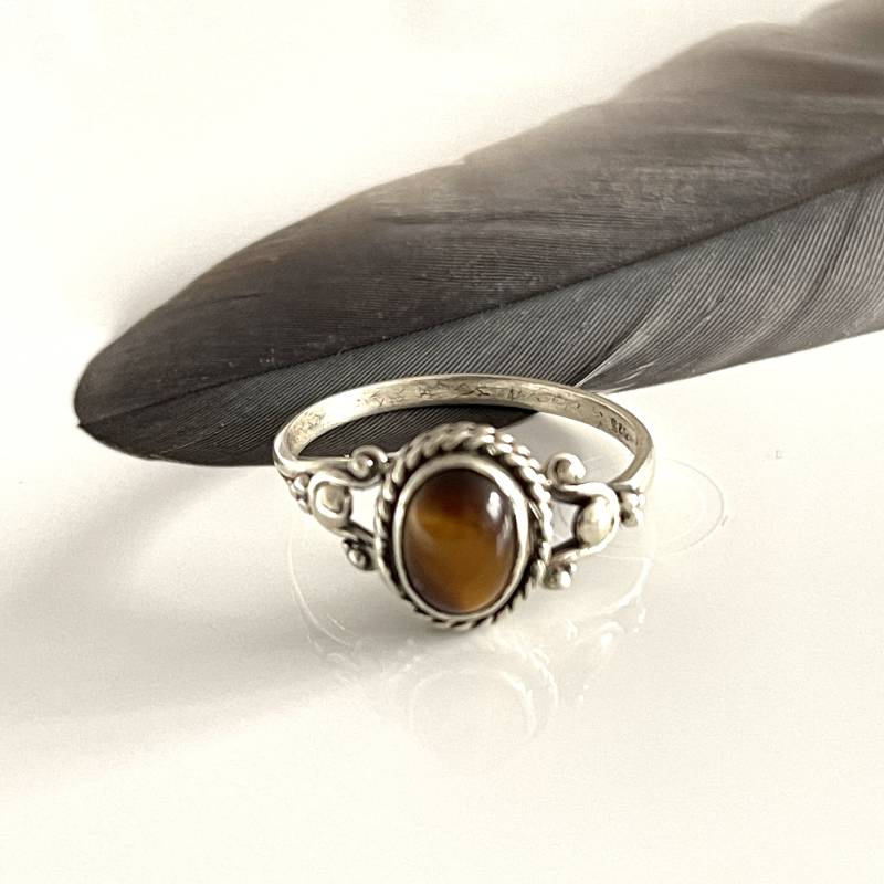 Natürlicher Tigerauge 925Er Silber Ring Filigraner Steinring Ornament Damenring in Größe 59, 62 Fingerring Geschenk Für Frau von AvoMirakII