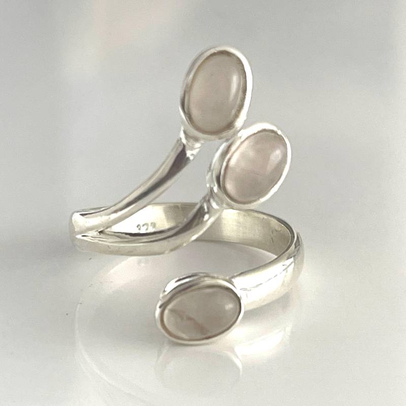 Offener Mondstein 925 Silberring 3 Steine Ring Edelsteinring Silber Verstellbarer Damenring von AvoMirakII