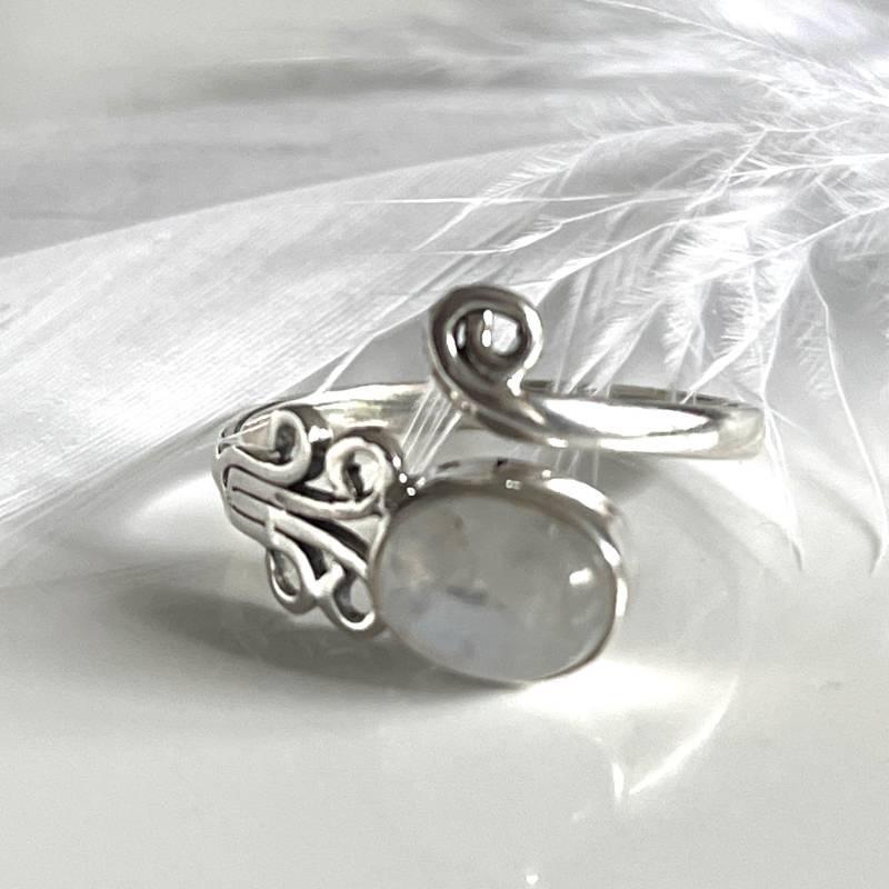 Offener Mondstein 925 Silberring Filigraner Verstellbarer Edelsteinring Silber Damenring von AvoMirakII