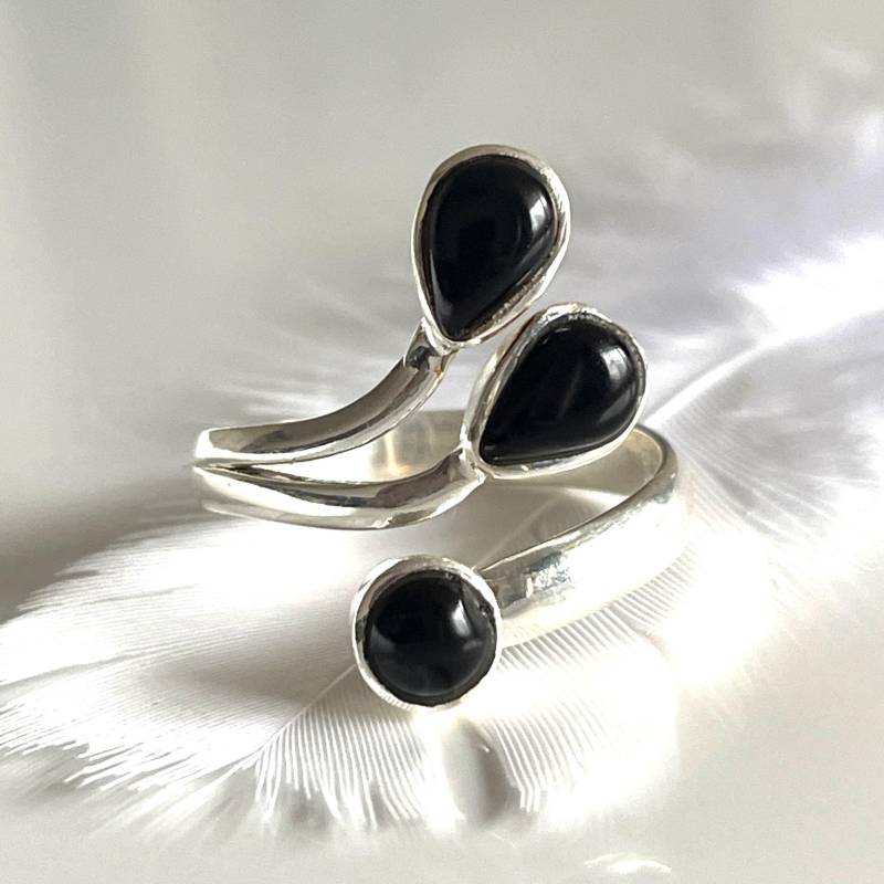 Offener Onyx Ring 925 Silberring Verstellbarer Damenring von AvoMirakII