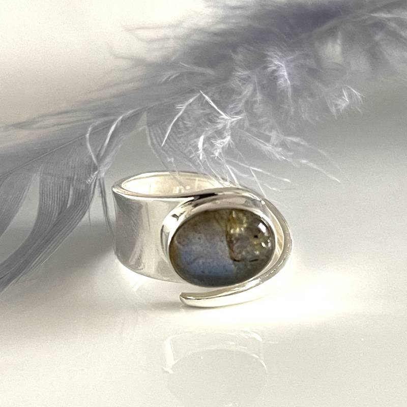 Offener Regenbogen Labradorit Ring Wickelring Verstellbar 925Er Silberring Mit Echtem Edelstein Breiter Damenring von AvoMirakII