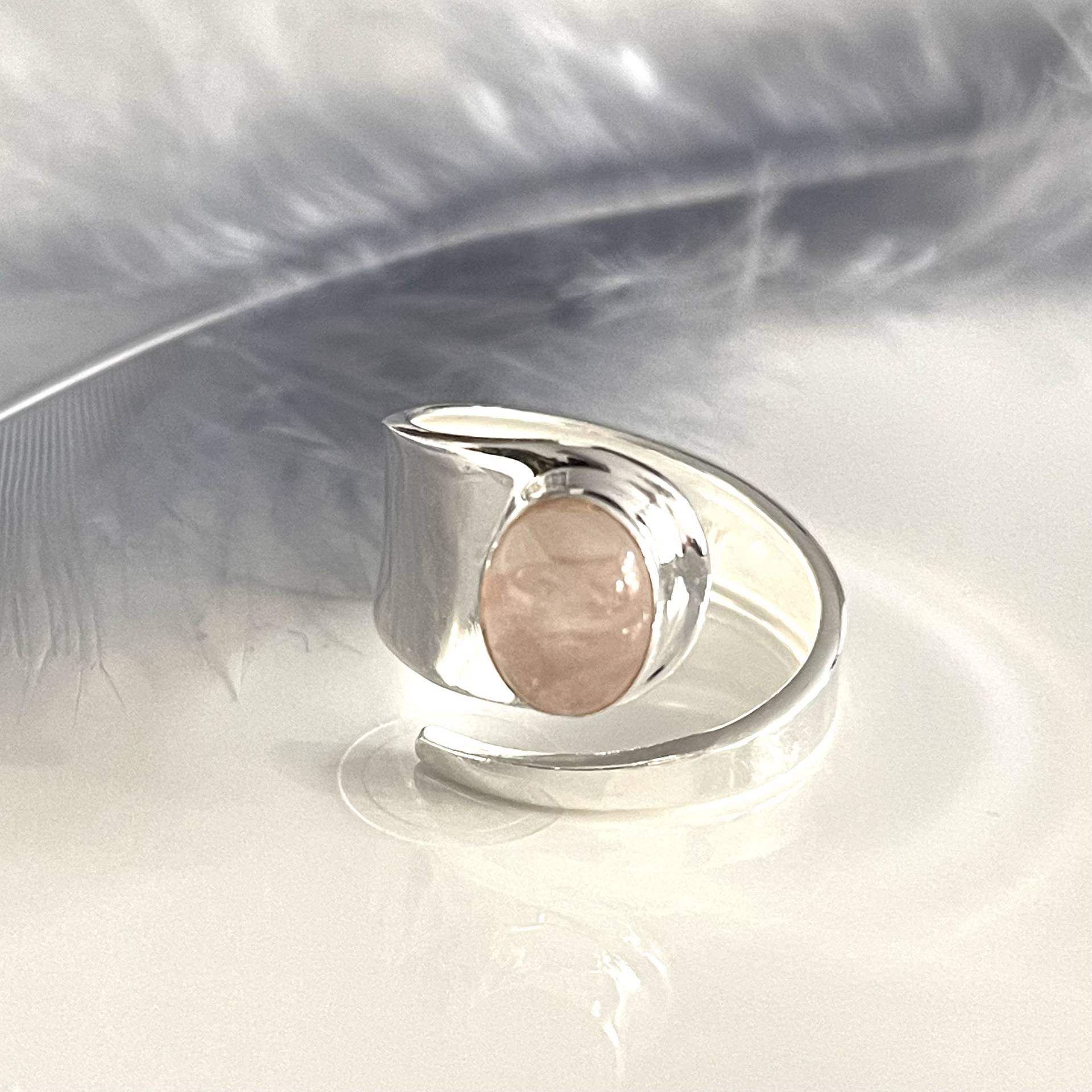Offener Rosenquarz Silberring Echtsilber Ring 925 Ovaler Steinring Verstellbarer Retro Für Frauen von AvoMirakII