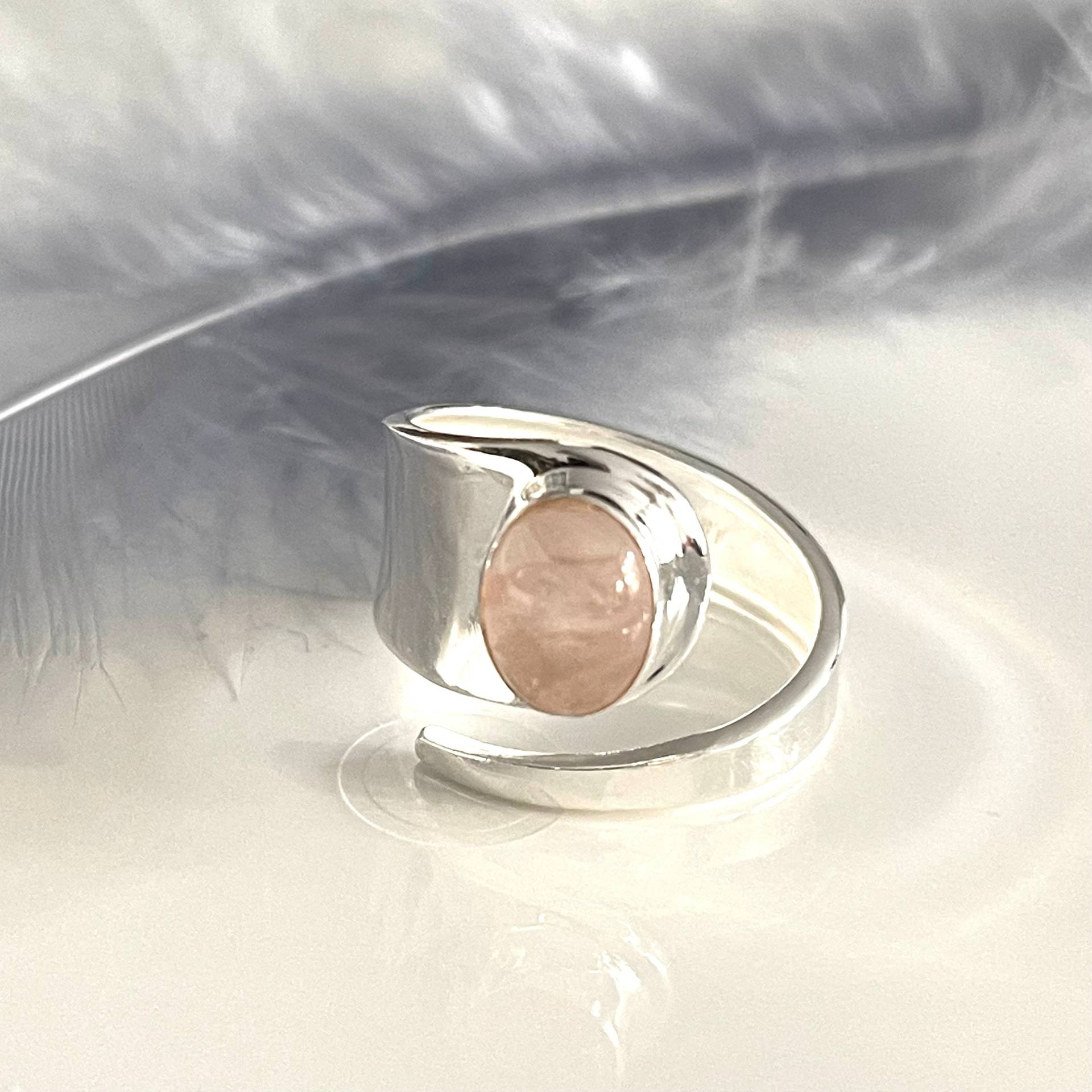 Offener Rosenquarz Silberring Echtsilber Ring 925 Ovaler Steinring Verstellbarer Retro Für Frauen von AvoMirakII