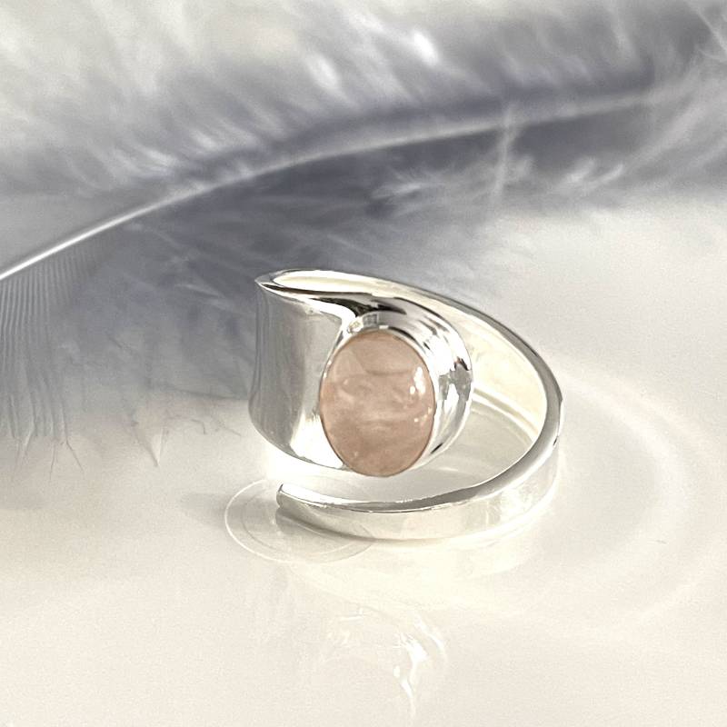 Offener Rosenquarz Silberring Echtsilber Ring 925 Ovaler Steinring Verstellbarer Retro Für Frauen von AvoMirakII
