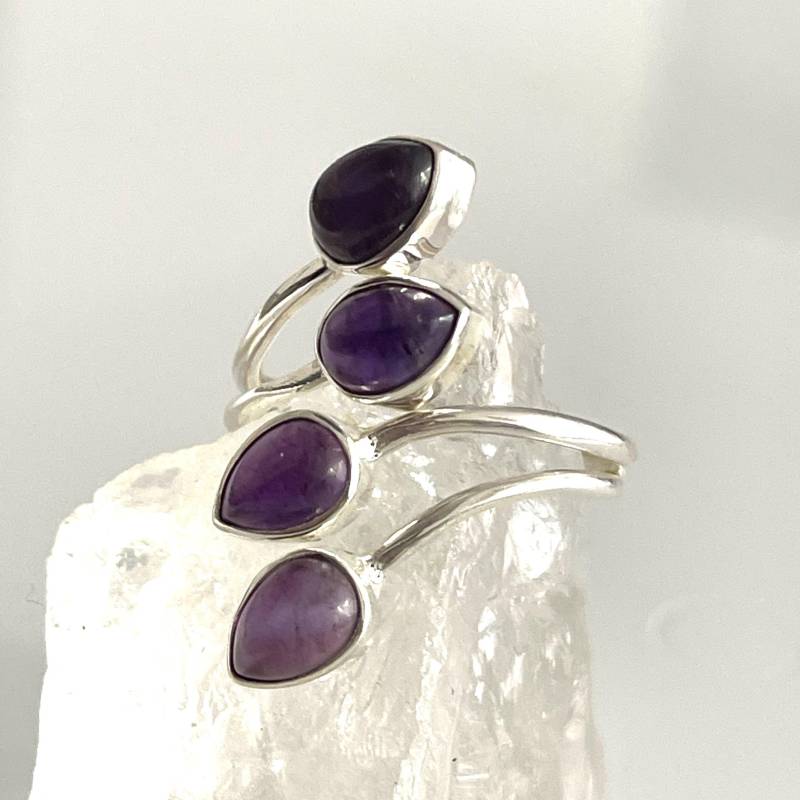 Offener Verstellbarer 925 Silberring 4 Steine Ring Edelsteinring Für Frauen von AvoMirakII