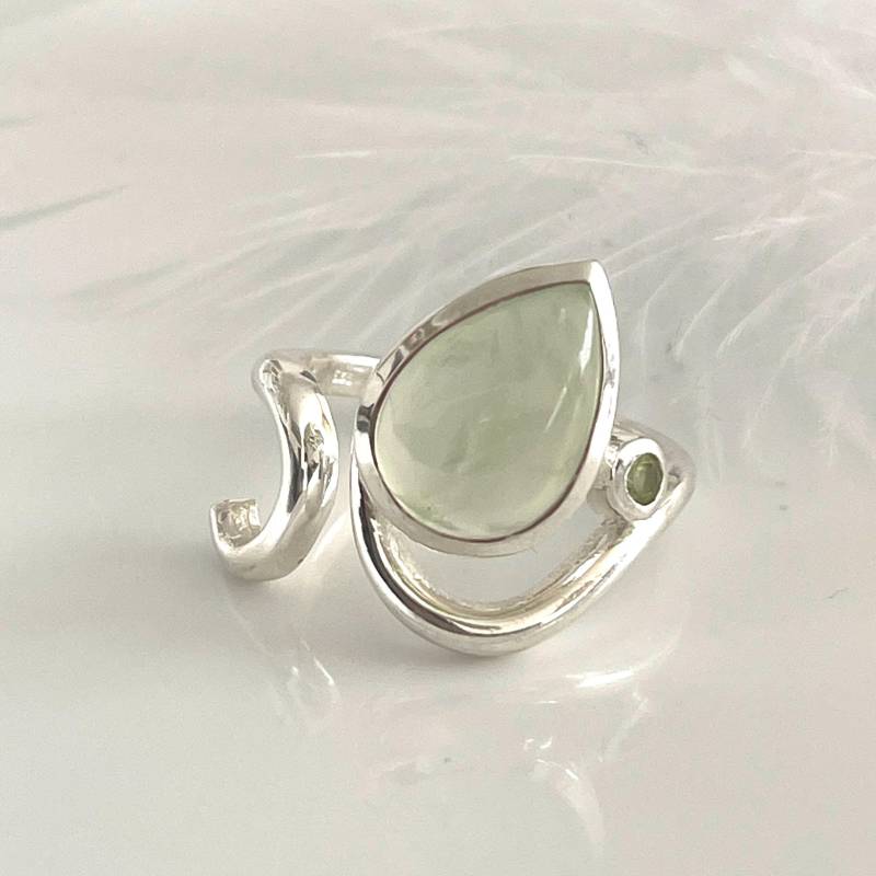 Offener Verstellbarer 925 Silberring Massiv Breiter Peridot Edelstein Ring Damenring von AvoMirakII