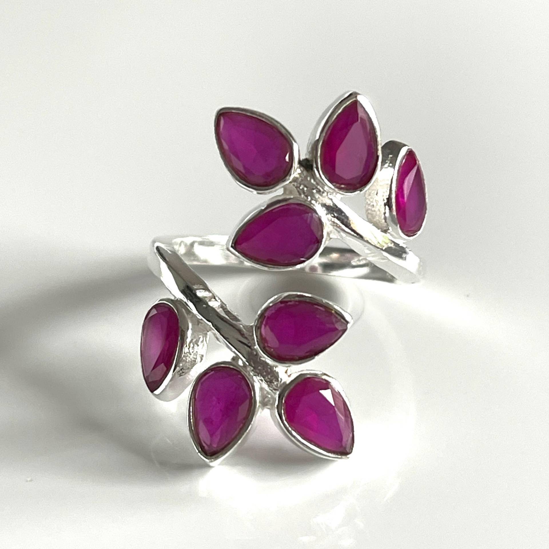 Open Adjustable 925 Sterling Silver Ring Verstellbarer Rubin Natur Schmuck Mit Blättern Offener Silberring Echten Steinen Damenring von AvoMirakII