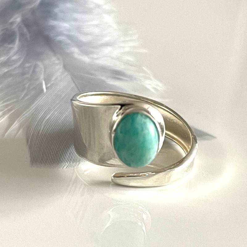 Open Himmelblau Larimar Silberring 925 Echtsilber Offener Verstellbarer Ring Für Jede Größe Damenring Mit Edelstein Sie von AvoMirakII
