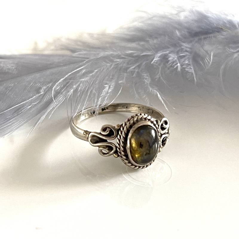 Regenbogen Labradorit 925Er Silberring in Größe 59 Filigraner Edelstein Fingerring Echtschmuck Beste Freundin Geschenk Damenring von AvoMirakII