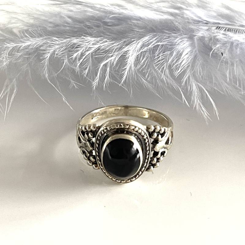 Retro Onyx Ring 925 Silber Größe 57 Breiter Filigraner Edelstein Damenring von AvoMirakII
