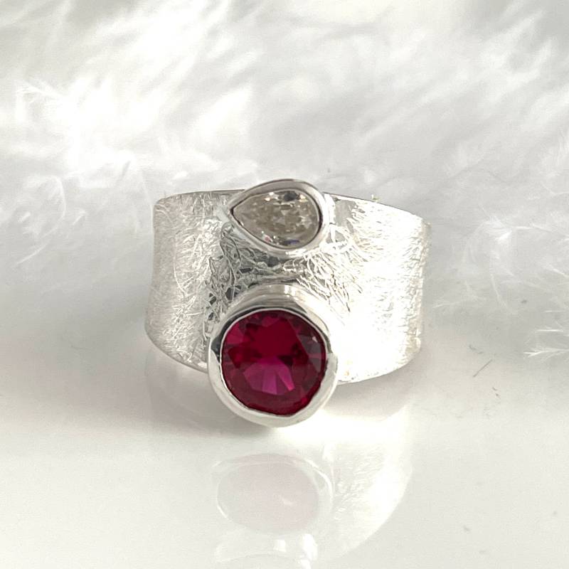 Retro Turmalin 925 Silberring Massiver Breiter Steinting in Größe 62 Und 63 Gegen Den Strom Ring Abstrakter Damenring Geschenk Für Sie von AvoMirakII