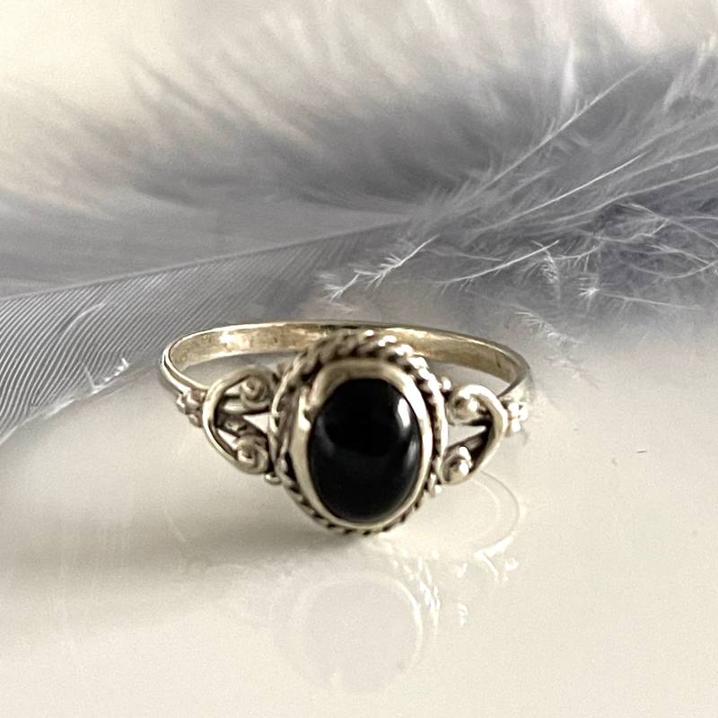 Schwarzer Onyx 925 Silber Ring Größe 60 Filigraner Ring Edelsteinring Verlobungsring Für Damen von AvoMirakII