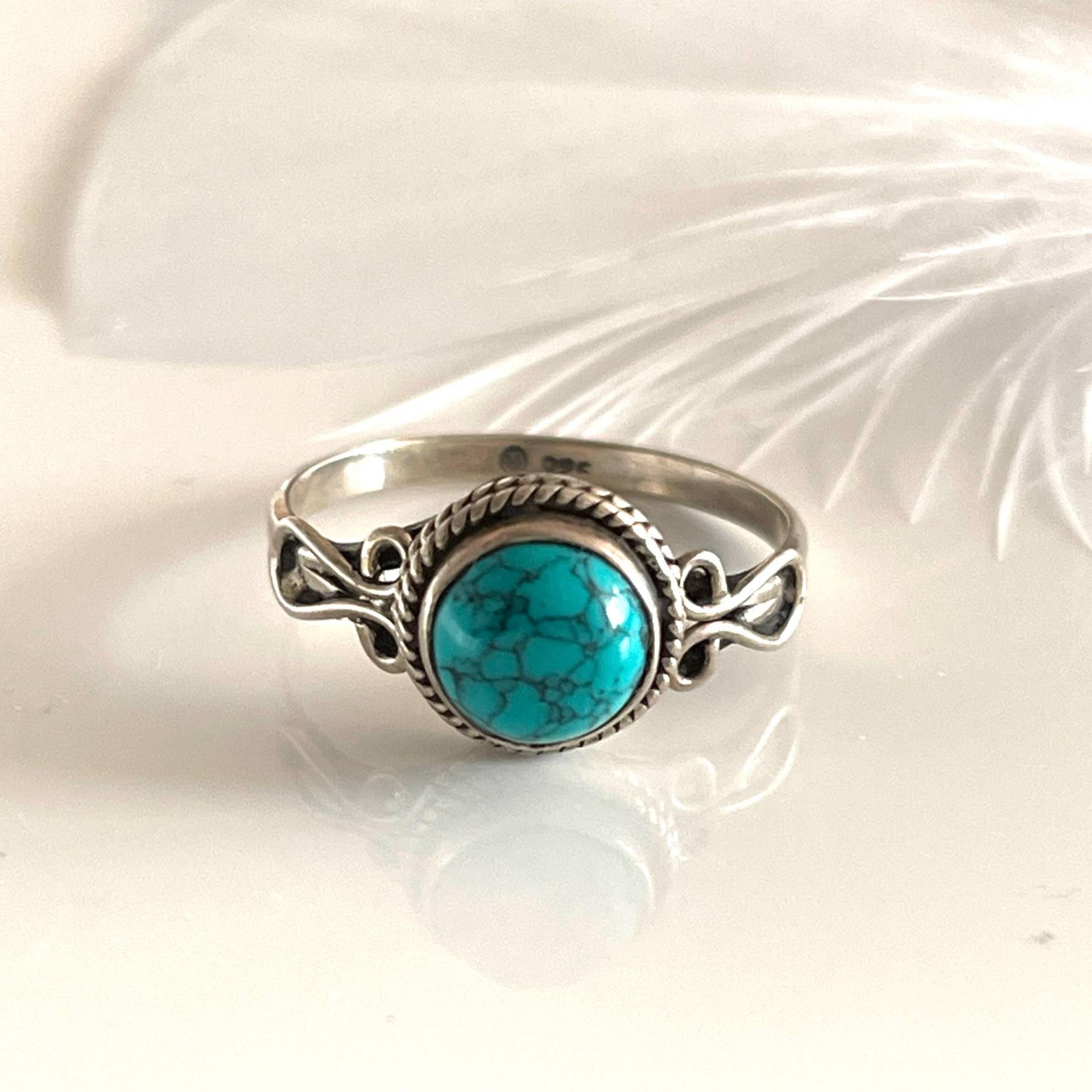 Türkis Ring Solitärring 925 Silber Filigraner Moderner Silberring Größe 54 Blauer Steinring Edelsteinring Damen Geschenk Für Sie von AvoMirakII