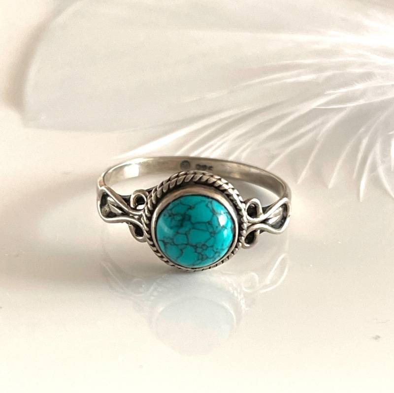 Türkis Ring Solitärring 925 Silber Filigraner Moderner Silberring Größe 54 Blauer Steinring Edelsteinring Damen Geschenk Für Sie von AvoMirakII
