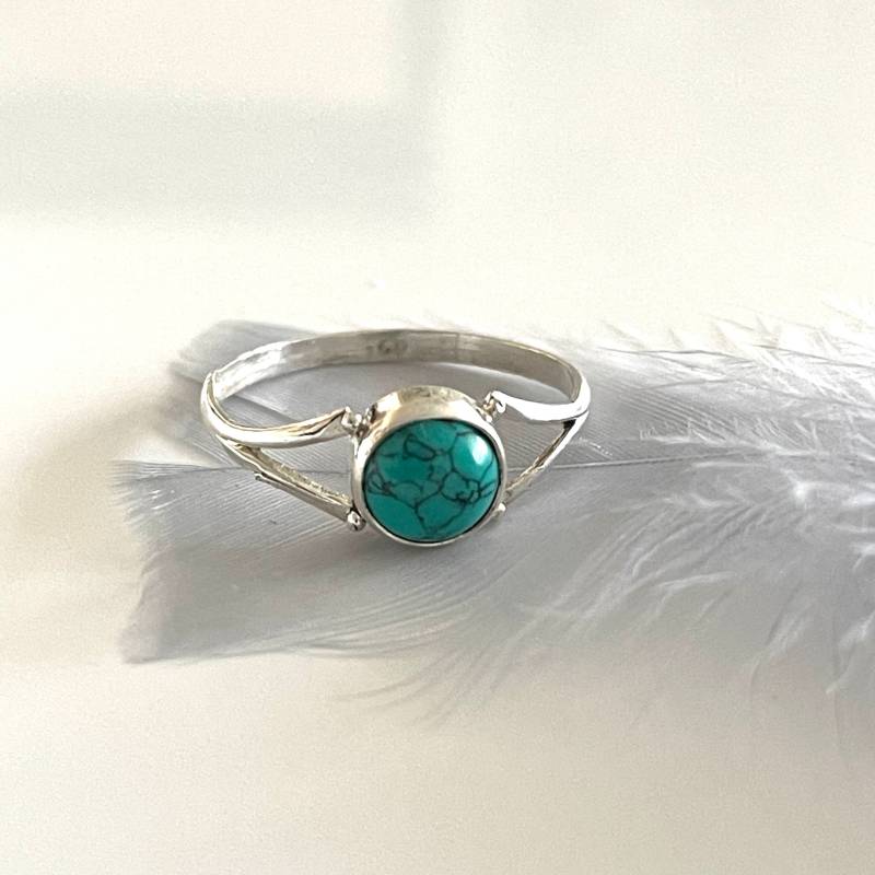 Türkis Silber Ring Mit Rundförmiger Blauer Stein Boho Blauer Echtschmuck Edelsteinring 925 Für Sie von AvoMirakII