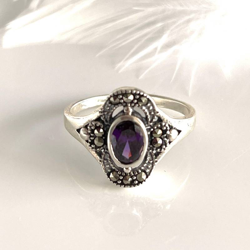 Gegen Den Strom Ring 925 Markasit Mit Amethyst Größe 56 Und 58 Filigraner Silberring Für Sie von AvoMirakII