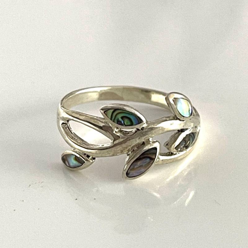 Wickelring Mit Blätter 925 Silber Regenbogen Edelsteinring in Größe 60 Perlmutt Ring Zierlicher Damenring Geschenk Für Sie von AvoMirakII
