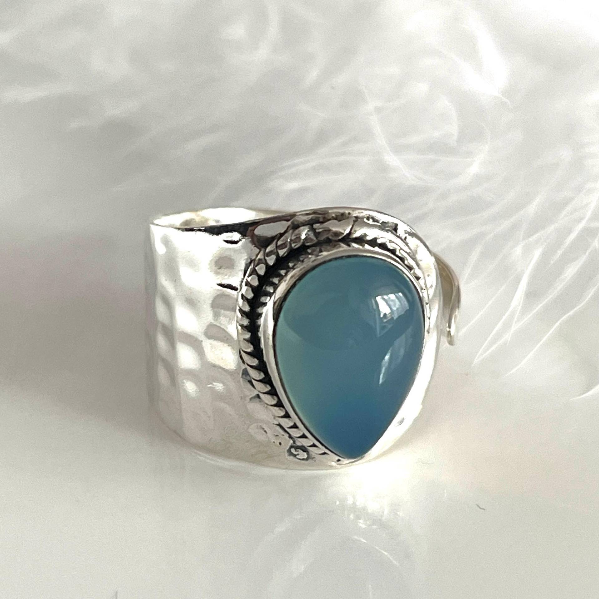 strukturring Offener Chalcedon 925 Silberring Breiter Verstellbarer Massiver Edelsteinring Ringe Für Männer Und Frauen von AvoMirakII