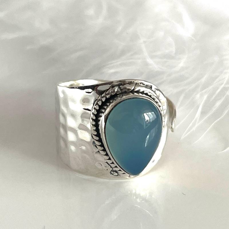 strukturring Offener Chalcedon 925 Silberring Breiter Verstellbarer Massiver Edelsteinring Ringe Für Männer Und Frauen von AvoMirakII