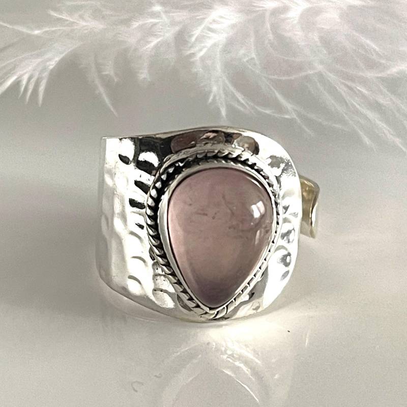 strukturring Rosenquarz 925 Silber Offener Verstellbarer Edelstein Ring Breiter Massiver Damenring von AvoMirakII