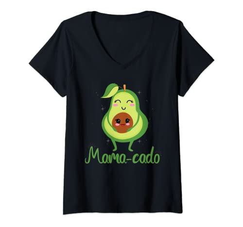 Damen Mama-Cado Fruit Herren Avocado Obst Frauen T-Shirt mit V-Ausschnitt von Avocado By VM