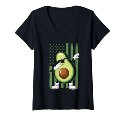 Damen Avocado Dab Usa T-Shirt mit V-Ausschnitt Damen Avocado Dab Usa T-Shirt mit V-Ausschnitt von Avocado Flag Usa