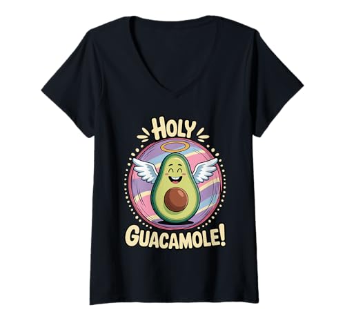 Damen Holy Guacamole T-Shirt mit V-Ausschnitt Damen Holy Guacamole T-Shirt mit V-Ausschnitt von Avocado Guacamole Mexikanisches Essen Salsa party