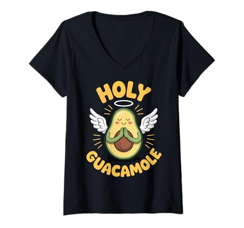 Damen Holy Guacamole T-Shirt mit V-Ausschnitt Damen Holy Guacamole T-Shirt mit V-Ausschnitt von Avocado Guacamole Mexikanisches Essen Salsa party
