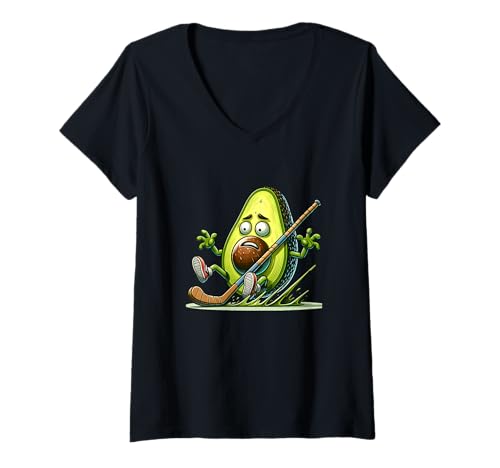 Damen Hockey Witz Lustige Avocado Rutscht Mit Schläger T-Shirt mit V-Ausschnitt Damen Hockey Witz Lustige Avocado Rutscht Mit Schläger T-Shirt mit V-Ausschnitt von Avocado Humor Eishockey Meme Lustig Sport