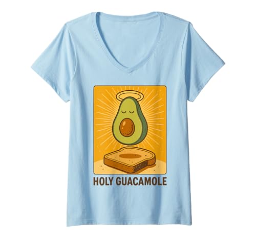 Damen Holy Guacamole Lustiges Avocado-Toast-Wortspiel T-Shirt mit V-Ausschnitt von Avocado Joke Art Toast Halo Guac Humor Brand